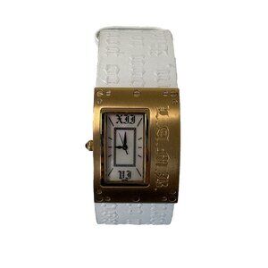 Gwen Stefani L.A.M.B. Ladies Watch Gold Tone White Leather Strap RARE